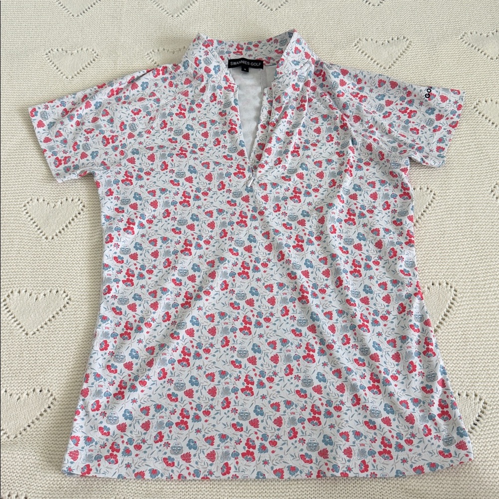 Swannies GolfNow Gopher Floral Polo with Zipper Small